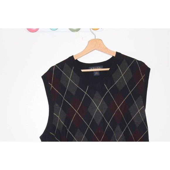 Brooks Brothers Mens Argyle Sweater Vest Black/Burgundy Wool Size L - Picture 2 of 6